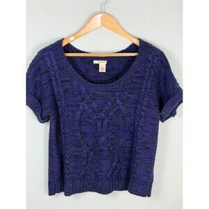 DKNY Jeans Cable Knit Sweater Top Purple Blue Short Sleeve Chunky Knit Medium